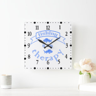 Bannerband Zitat Angeln ist meine Therapie Quadratische Wanduhr