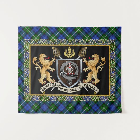 Bannerman Clan Abzeichen & Motto w/Lions Wandteppich (Vorderseite (Horizontal))