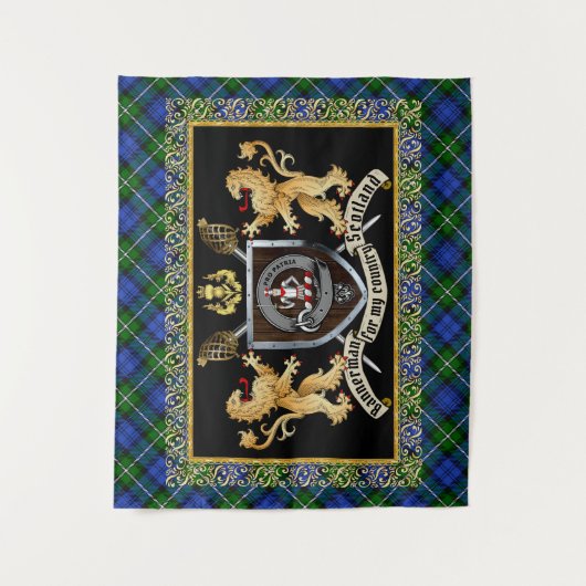 Bannerman Clan Abzeichen & Motto w/Lions Wandteppich (Vorderseite)