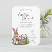 Banny in Korb mit Eiern Osterbrunch Einladung (Stehend Vorderseite)