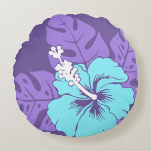 Banzai Beach Hawaiian Hibiscus Reversible Rundes Kissen