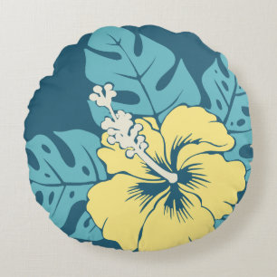 Banzai Beach Hawaiian Hibiscus Reversible Rundes Kissen