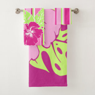 Banzai Beach Hawaiian Hibiskus Floral und Streifen Badhandtuch Set