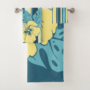 Banzai Beach Hawaiian Hibiskus Floral und Streifen Badhandtuch Set