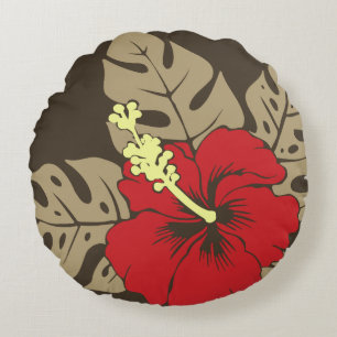 Banzai Beach Hawaiian Hibiskus Reversible Rundes Kissen