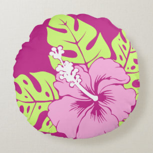 Banzai Beach Hawaiian Hibiskus Reversible Rundes Kissen