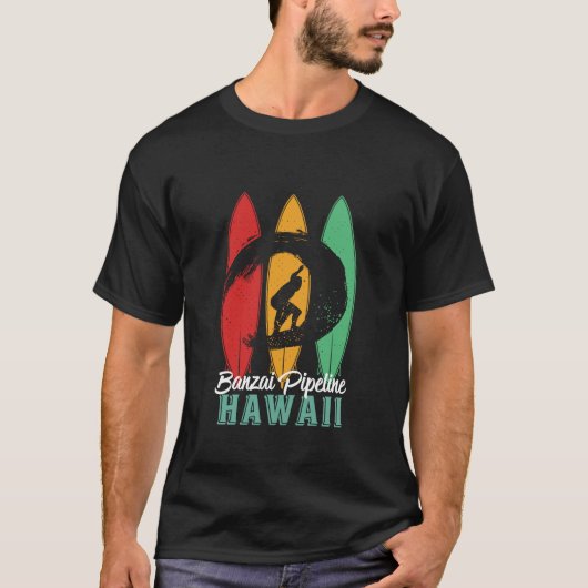 Banzai Pipeline Hawaii Beach Vintag Retro Surfing T-Shirt (Vorderseite)