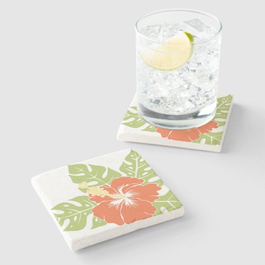 Banzai-Strand-hawaiische Hibiskus Tiki Steinuntersetzer (Seitenansicht)