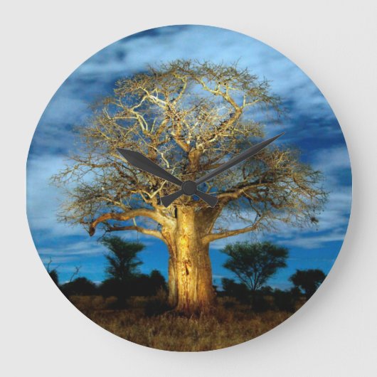 Baobab (Adansonia) Baum leuchtet auf dem Mond Große Wanduhr (Vorderseite)