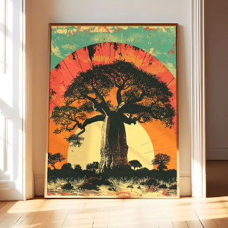 Baobab-Baum Poster Kunst Druck, Vintage Retro Land