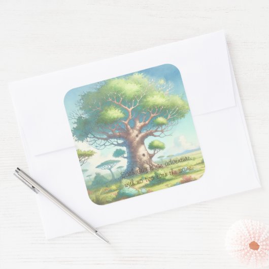 Baobab Tree & Quote Quadratischer Aufkleber (Umschlag)