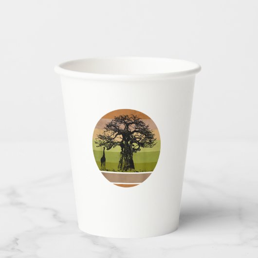 Baobab Tree und Giraffe Retro African Sunset Pappbecher (Vorderseite)