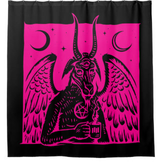Baphomet Pentagram Moon Kaffeemödeme heiß rosa Duschvorhang