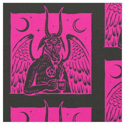 Baphomet Pentagram Moon Kaffeemödeme heiß rosa Stoff (Nahaufnahme)
