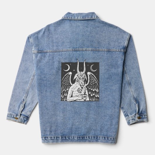 Baphomet Pentagram Moon Kaffeemödeme weiß Jeansjacke (Rückseite)