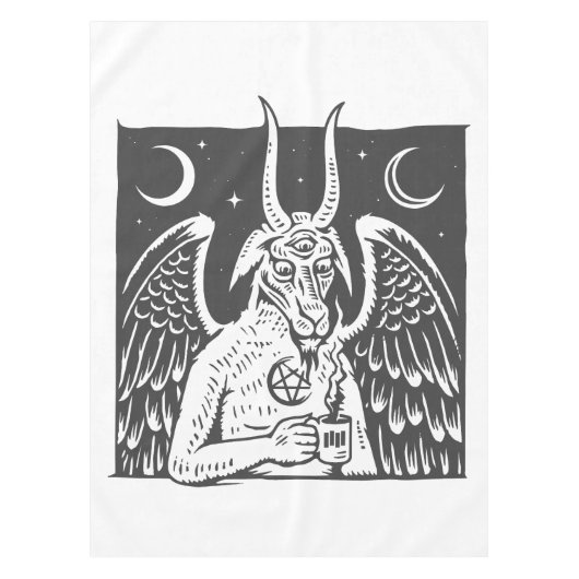 Baphomet Pentagram Moon Kaffeemödeme weiß Tischdecke (Vorderseite)