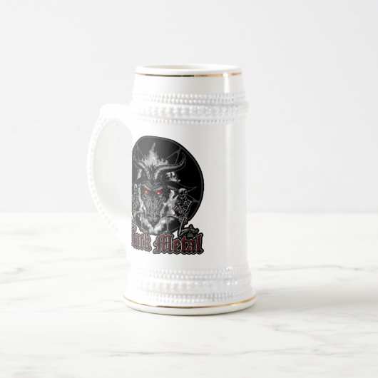 Baphomet Pentagram-Schwarz-Metall Bierglas (Vorderseite Links)