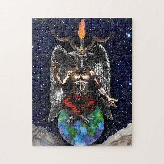 Baphomet Sabbatical Goat Black Night Earth Puzzle (Vertikal)