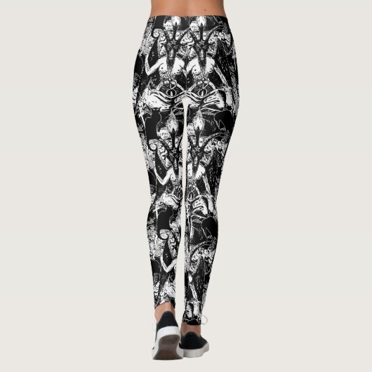 Baphomet Satanic Black and White Gothic Devil Leggings (Rückseite)