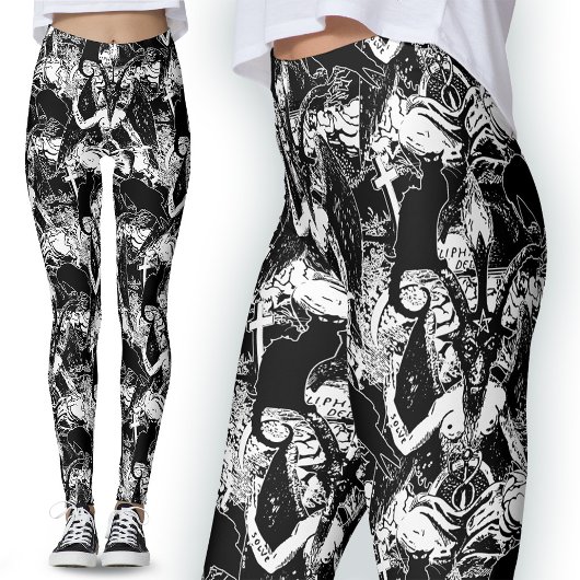 Baphomet Satanic Black and White Gothic Devil Leggings