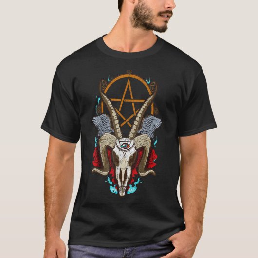 Baphomet Satanic Goat Ram Head Lucifer Eye Hallowe T-Shirt (Vorderseite)