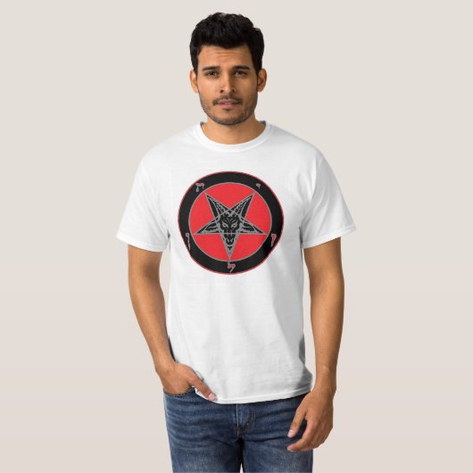 Baphomet (schwarz, rot und grau) T-Shirt (Vorne ganz)