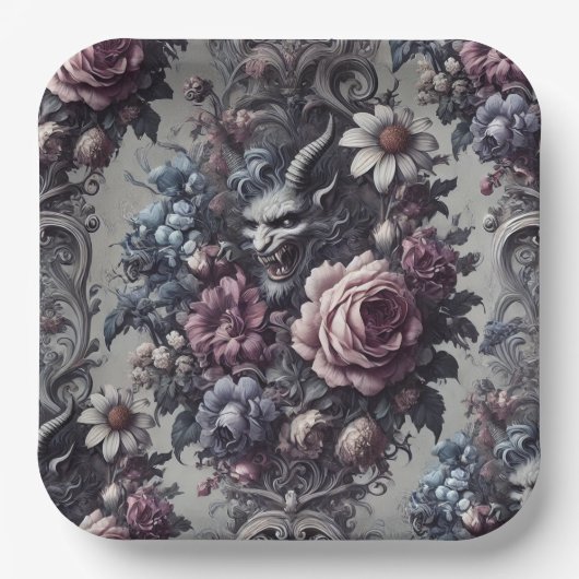 Baphomet's Bouquet - Gotische Blüte Pappteller (Vorderseite)