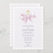 Baptism and 2nd Birthday Modern Pink Bow Einladung (Vorne/Hinten)