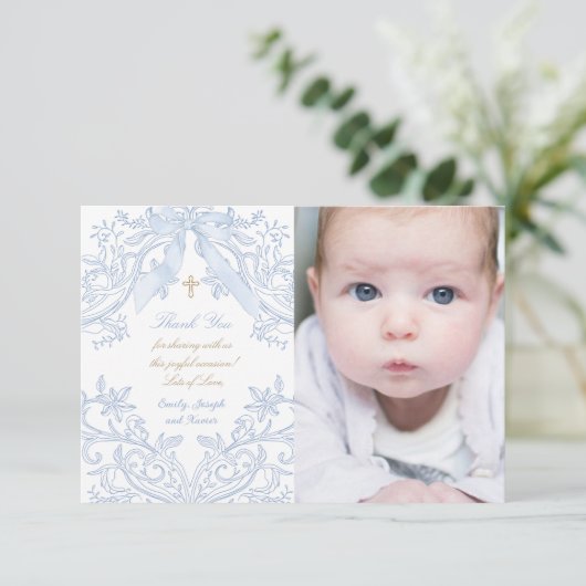 Baptism baby boy thank you card einladung (Stehend Vorderseite)