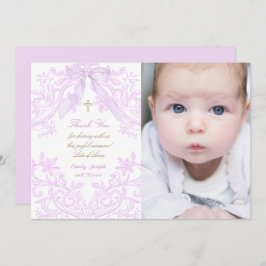Baptism baby girl lilac design thank you card