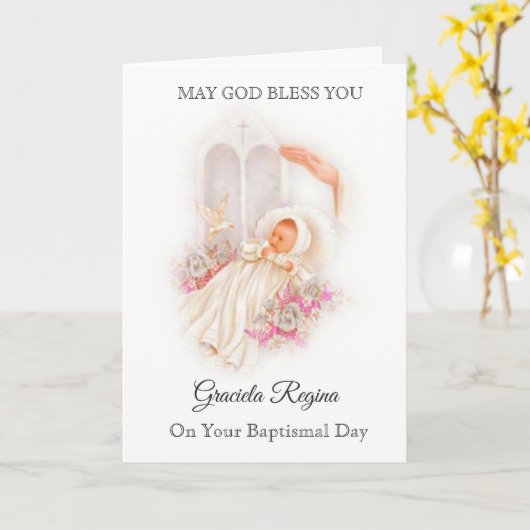 Baptism Baby Girl Roses Cross Blessing Karte (Gelbe Blume)
