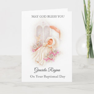 Baptism Baby Girl Roses Cross Blessing Karte