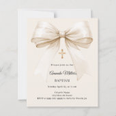 Baptism beige bow elegant invitation (Vorderseite)