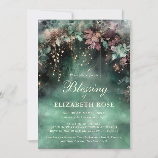Baptism Blessing Enchanted Forest Garden Botanical Einladung (Vorderseite)