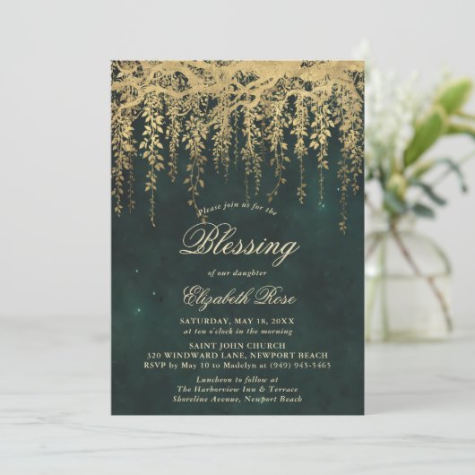 Baptism Blessing Enchanted Garden Fairytale Vines Einladung (Stehend Vorderseite)