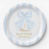 Baptism Blue Bow Baby Boy Pappteller (Vorderseite)
