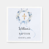 Baptism blue florals wreath boy cross serviette (Vorderseite)