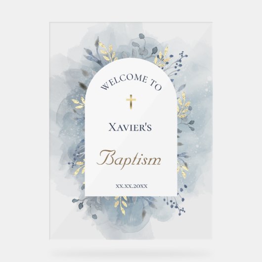 Baptism blue foliage clear welcome sign acrylschild (Vorderseite)