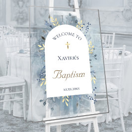 Baptism blue foliage clear welcome sign acrylschild