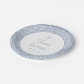 Baptism Blue White Floral Pattern Boy Christening  Pappteller (Schrägansicht)