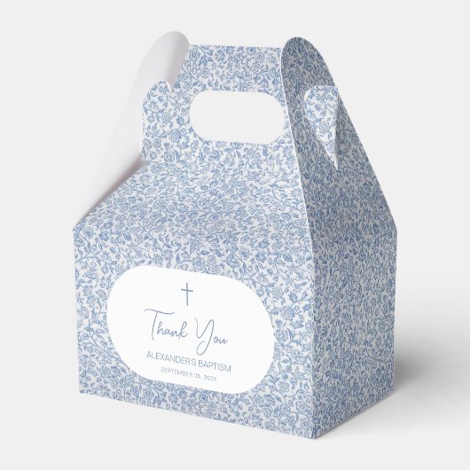 Baptism Blue White Pattern Script Boy Christening Geschenkschachtel (Rückseite)