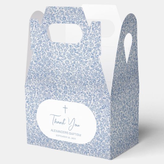 Baptism Blue White Pattern Script Boy Christening  Geschenkschachtel (Geöffnet)