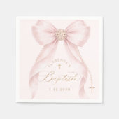 Baptism Blush Pink Bow Pearls Serviette (Vorderseite)