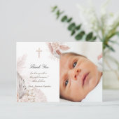 Baptism boho Aquarellfarben Rose danke Karte (Stehend Vorderseite)