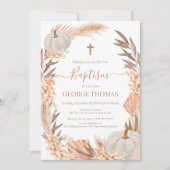 Baptism Boho Pampas arrangement white Pumpkin Einladung (Vorderseite)