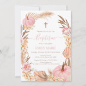 Baptism Boho Pampas Pink Pumpkin Einladung (Vorderseite)