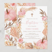 Baptism Boho Pampas Pink Pumpkin Einladung (Vorne/Hinten)