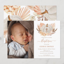 Baptism Boho white Pumpkin Photo Invitation Einladung