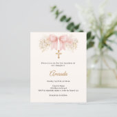 Baptism Bow Blush Pink Florals Cross Invitation (Stehend Vorderseite)