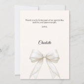 Baptism bow ivory pearls white photo girl dankeskarte (Rückseite)